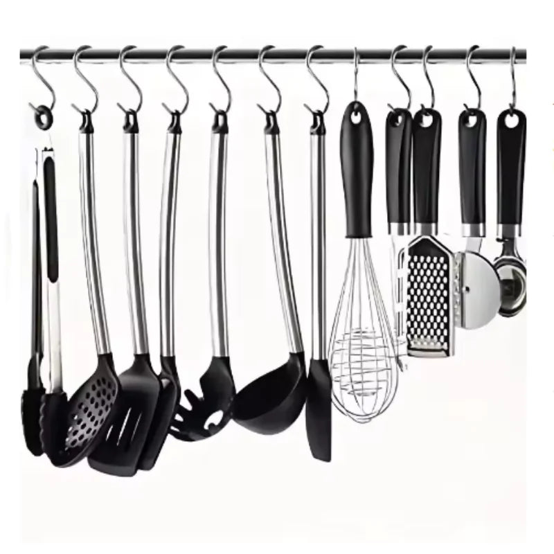 10pcs Stainless Steel S Shaped Hook Kitchen Bathroom Clothing Hooks Multi-functional Metal Hanging Hook
