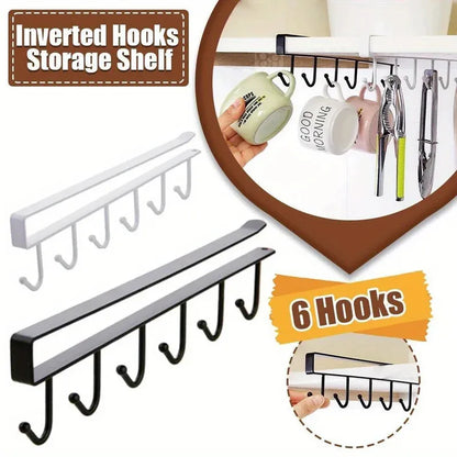Kitchen Storage Rack 6 Hooks Wall Hanging Organizer Cup Mug Holder for Home Kitchen Bathroom