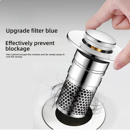 Press-Type Sink Drain Plug - Leakproof Stainless Steel | Fits Kitchen & Bathroom Sinks | Easy Install Anti-Clog Drain
