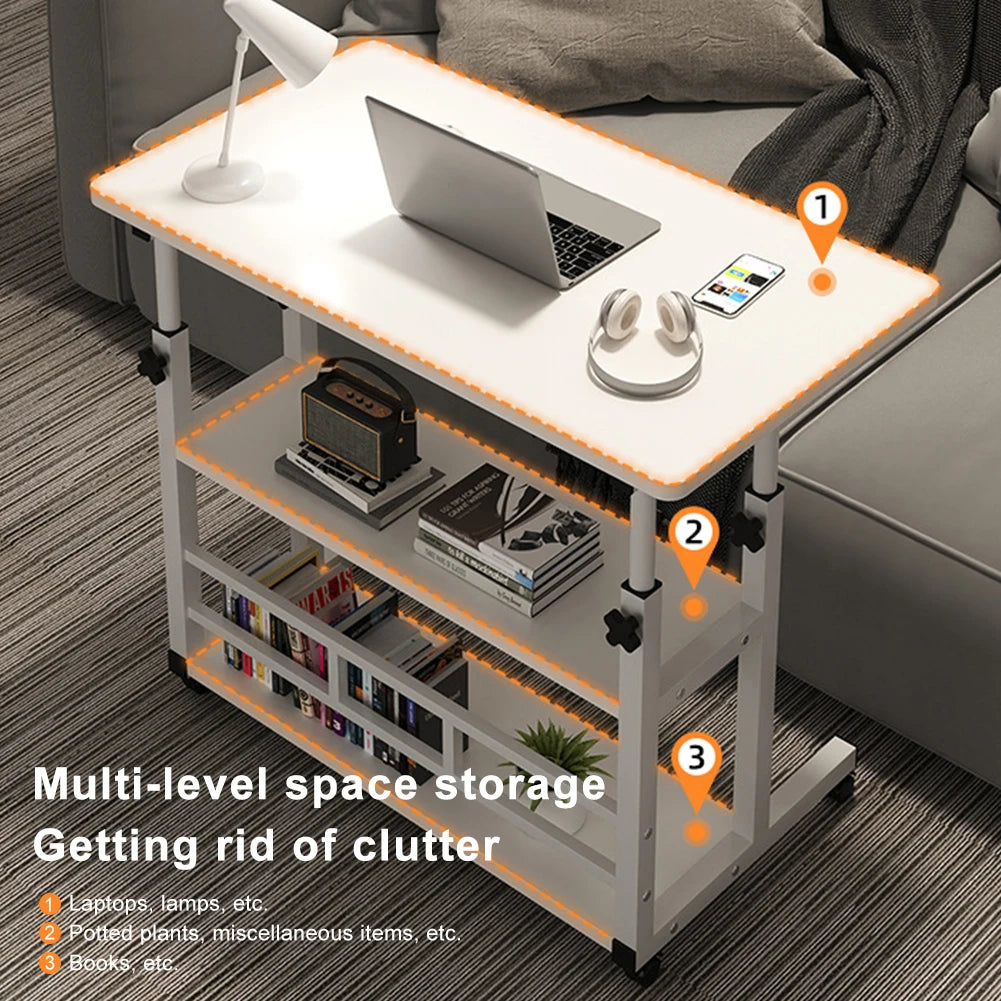 Small Office Desk Adjustable Height Side Mobile Stand Up Desk with Wheels  Portable Rolling Desks Laptop Computer Bedside