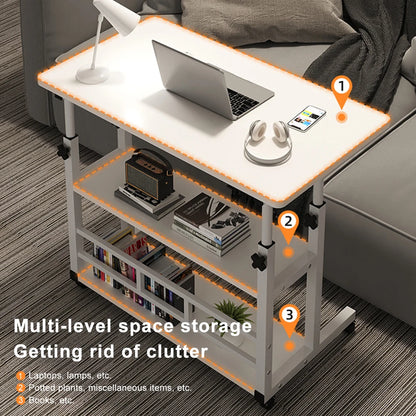 Small Office Desk Adjustable Height Side Mobile Stand Up Desk with Wheels  Portable Rolling Desks Laptop Computer Bedside