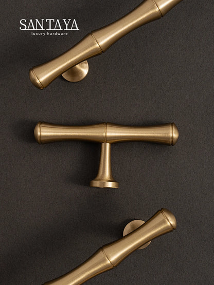 Santaya Solid Brushed Brass Handle Bamboo Kitchen Cabinet Pull Wardrobe Drawer Knob