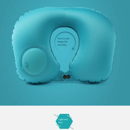 Portable Push-Inflatable U-Shaped Neck Pillow: Outdoor Travel Neck Support Pillow With 360° Free Rotation Contours To Neck Curve
