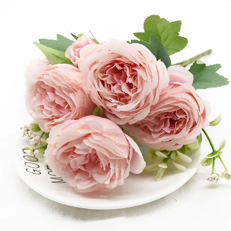 1 Bundle 5 Forks 9 Heads Artificial Peony Bouquet Home Decor Wedding Diy Festival Outdoor Furnishings Scrapbooking Bonsai Gifts