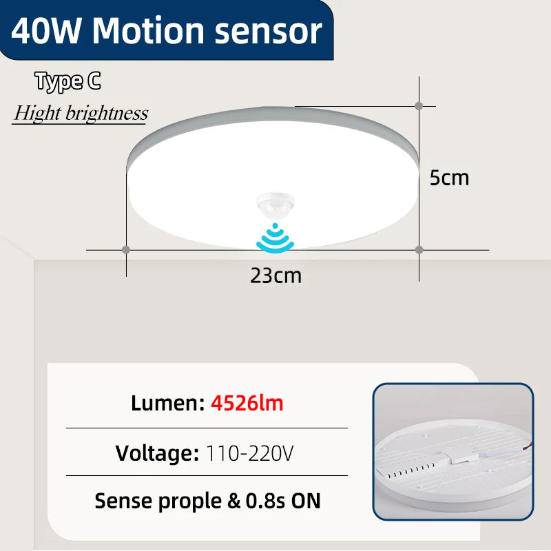 Led Ceiling Lamp With Motion Sensor 40W 30W 20W 18W 15W 12W Led Ceiling Light Fixtures For Entrance Balcony Corridor 110V 220V