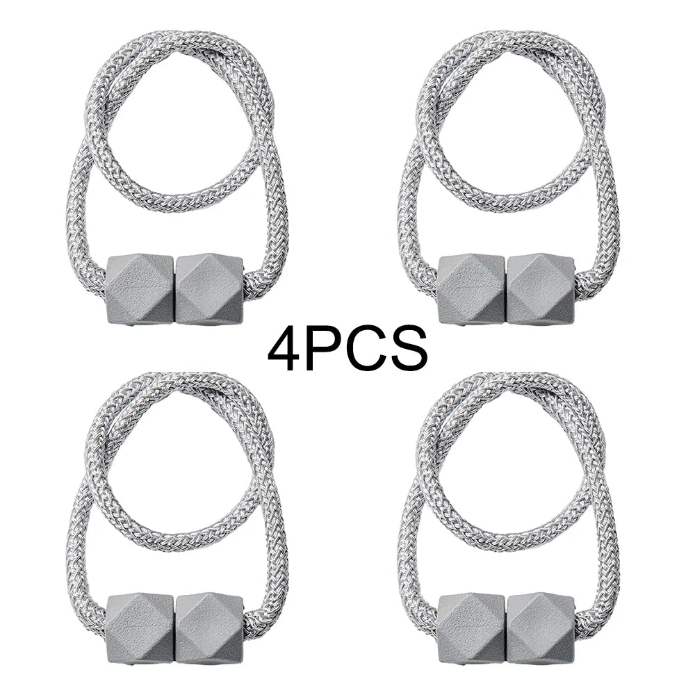 4pcs Curtain Tiebacks with Strong Magnet Thick Rope Design for Bedroom Living Room Kitchen Durable Plastic Home Decor Accessory