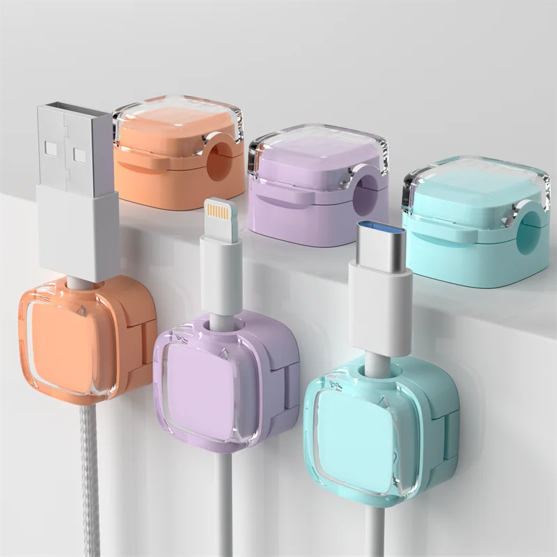 Transparent multi-color data cable fixed hook adhesive magnetic cable organizer
