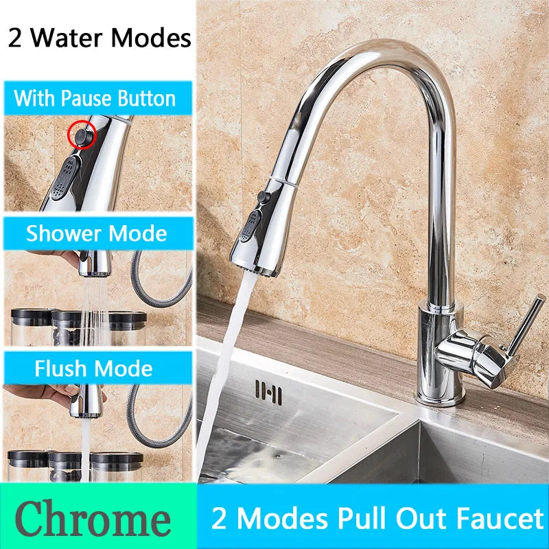 Rozin Chrome Kitchen Faucet Deck Mounted Pull Out Spout Kitchen Sink Mixer Tap Single Level Stream Sprayer Nozzle Mixer Tap