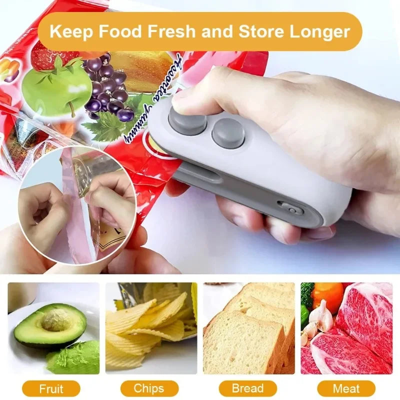 2 in 1 Rechargeable Mini Bag Sealer with Cutter, Portable Thermal Sealer for Plastic Bags, Food Storage Sealant Machine