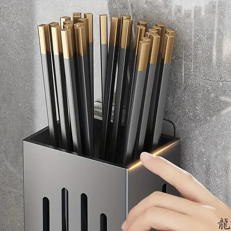 1pc/2pcs Wall-mounted Chopstick Holder Household Kitchen Sink Tableware Storage Rack Punch-free Drain with Water Tray with Hook