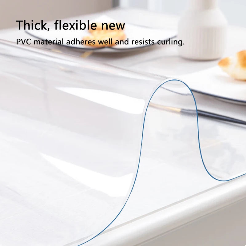 PVC Transparent Table Protector 0.7mm Thick Waterproof Oil-Proof Cover for Kitchen Desk and Dining Table Ideal for Home & Office