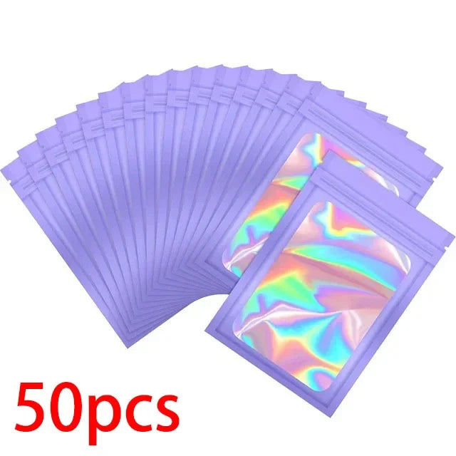 50/100PC Thicken Ziplock Bags Holographic Laser Color Plastic Pouch For DIY Jewelry Retail Storage Pouch Zip Lock Bag NO Hole