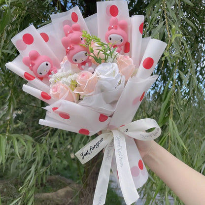 Kawaii Hello Kitty Cat Dolls With Artificial Flowers Creative Bouquet Christmas Valentine Birthday Graduation Gifts