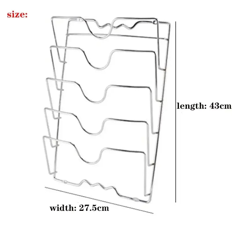 Wall Mounted Pot Lid Rack Multi-Functional Kitchen Storage Holder Perforated 5 Layers for Household Use
