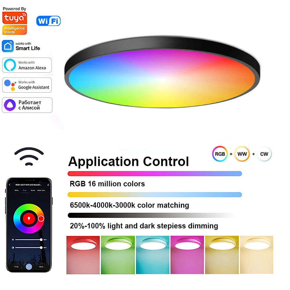 24W Tuya Ceiling Light Wifi Bluetooth AC85-265V RGB WW CW Living room  Decoration LED Lamp Smart life APP with Alexa Google Home