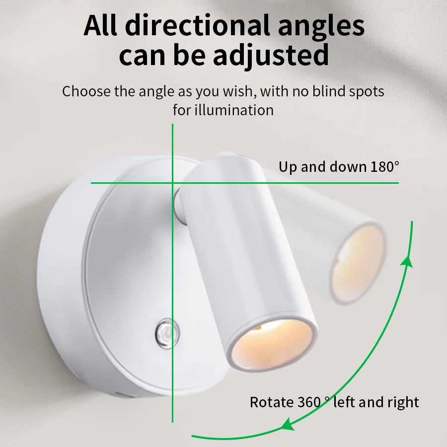 LED light magnetic USB Rechargeable Wall Light Spotlight Wireless No Punch Reading Light With Touch Switch Dimmable Bedside Lamp