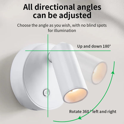 LED light magnetic USB Rechargeable Wall Light Spotlight Wireless No Punch Reading Light With Touch Switch Dimmable Bedside Lamp