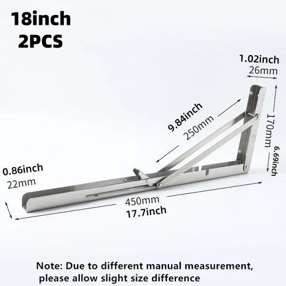 2PCS Heavy Duty Triangle Folding Angle Shelf Bracket Stainless Steel Collapsible Shelf Bracket for Table Work Bench Wall Mounted