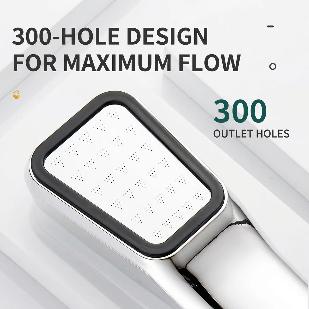 Handheld Square Shower Head 300 Hole Pressurized Dense Water Outlet with Strong Pressure Nozzle for Bathroom Accessories