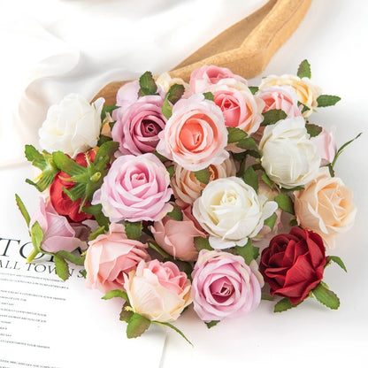 100PCS Artificial Flowers Diy Candy Box Cake Home Decor Christmas Decorative Wreaths Wedding Party Garden Roses Arch Silk Fake
