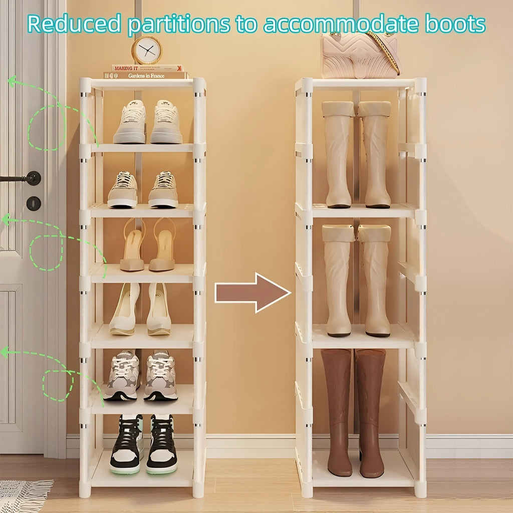 1pc 6/8 Layers Shoe Organizer, Space-saving Metal Frame & Fabric Interlayer Shoe Rack, T1 Shelf for Entryway Hallway Living Room