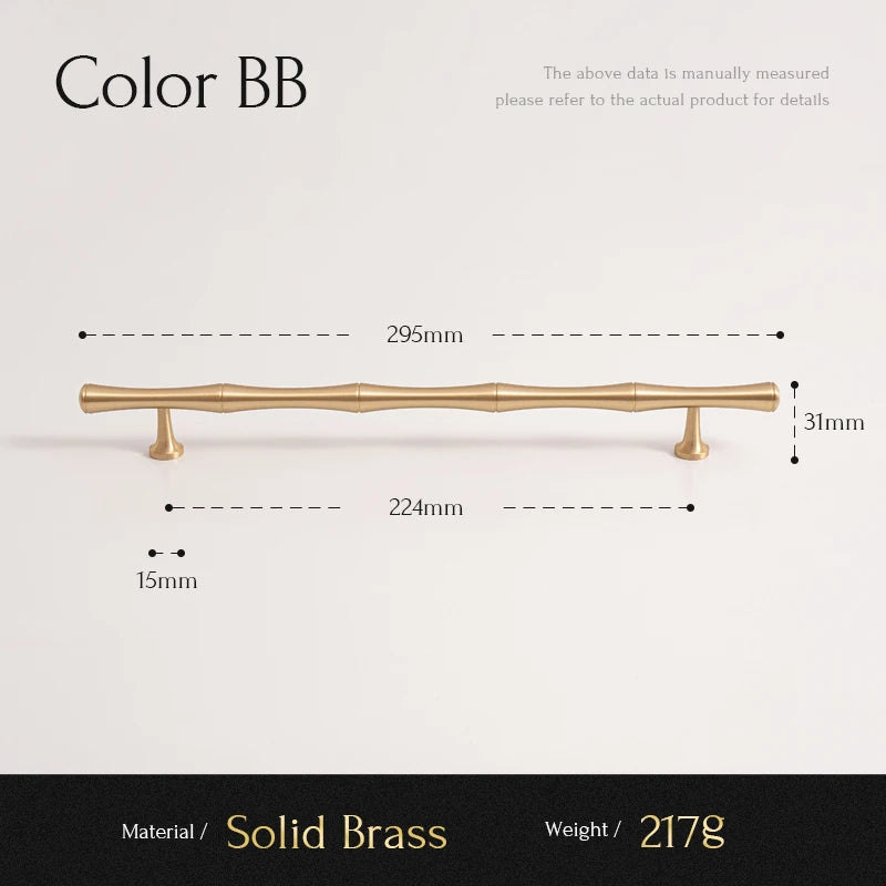 Santaya Solid Brushed Brass Handle Bamboo Kitchen Cabinet Pull Wardrobe Drawer Knob
