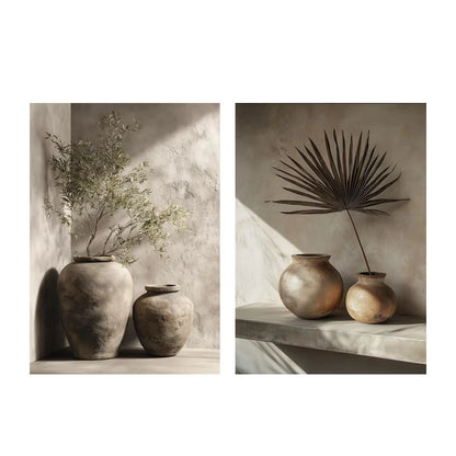 2pcs/set Neutral Olive Tree Shadow Vase Canvas Print Poster Retro Botanical Landscape Art Print Home Decor Art Poster Gifts