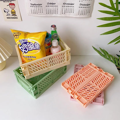 Foldable Storage Box with Handles Collapsible Crate for Toys, Cosmetics & Desk Organization