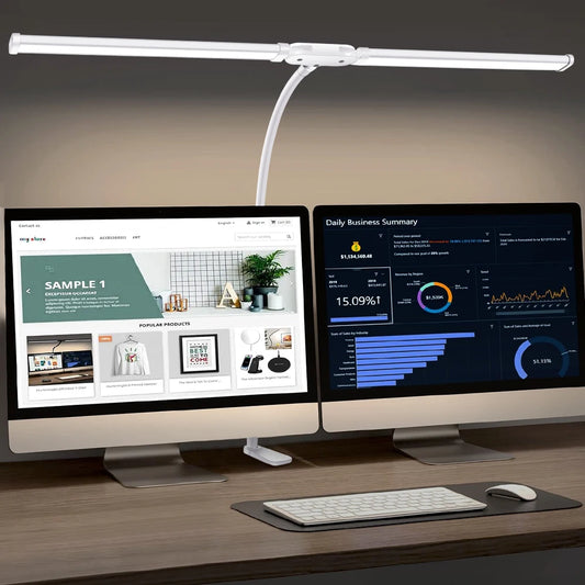 Double Headed LED Clip Type Remote Control Desk Lamp Reading Lamp Desktop Desk Lamp Architectural Desk Lamp with 5 Color Modes A
