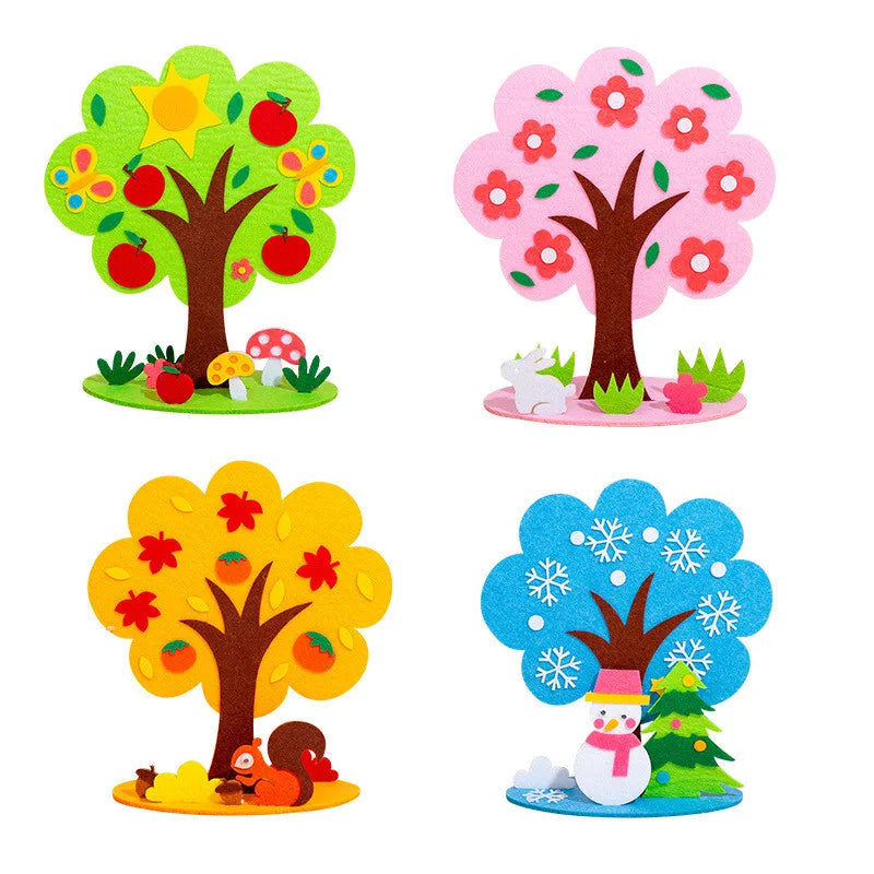 DIY Handmade Four Seasons Tree Crafts Toys Non-woven Material Paste Game Kindergarten Teaching Aids Home Decor Kids Puzzle Toys