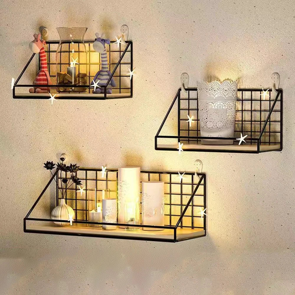 1pc Creative Wall Mounted Shelves, Bedroom Iron Wall Hanging Storage Shelves, Storage Baskets, Hanging Shelves, Home Furnishings