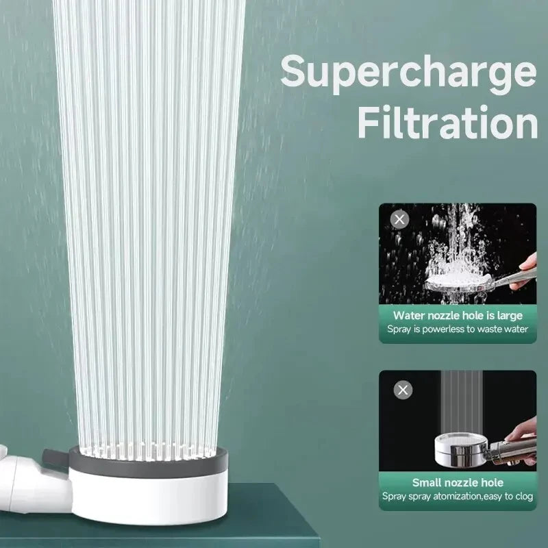 10-Settings Handheld Showerhead with Adjustable High-Pressure Filter, Portable One-Click Stop Shower Accessory