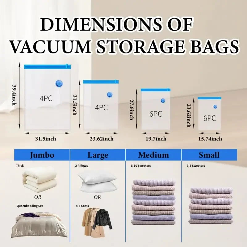 5Pcs Vacuum Storage Bags or 1Pcs Pump, Vacuum Seal Bag Space Saving Bags for Comforters Clothes Pillow Bedding Blanket Storage