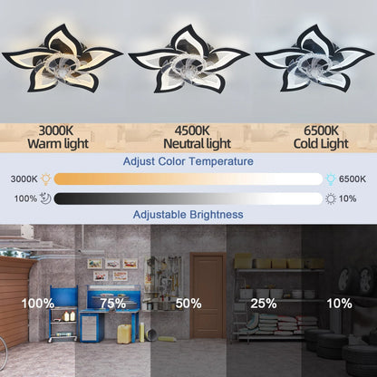 IRALAN Ceiling Fan with Lights,Modern Dimmable Flower Shape, Remote Control/app Control,Timing 6 Gear Speeds Fan Ceiling Lamp