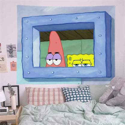 SpongeBob Squidward Cartoon Decoration Background Hanging Cloth Bedroom Tapestry Room Decor Festival Party Tapestry Wall Hanging