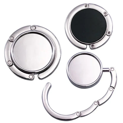 Portable Folding Bag Hanger Handbag Hook Holder Table Hook Crystal Alloy Purse Bag Holder Circle Shape Bag Accessories