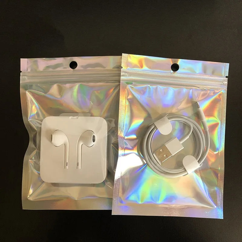 100pcs Holographic Resealable Mylar Bags Ziplock Candy Suger Tee Jewelry Beauty Storage Bag