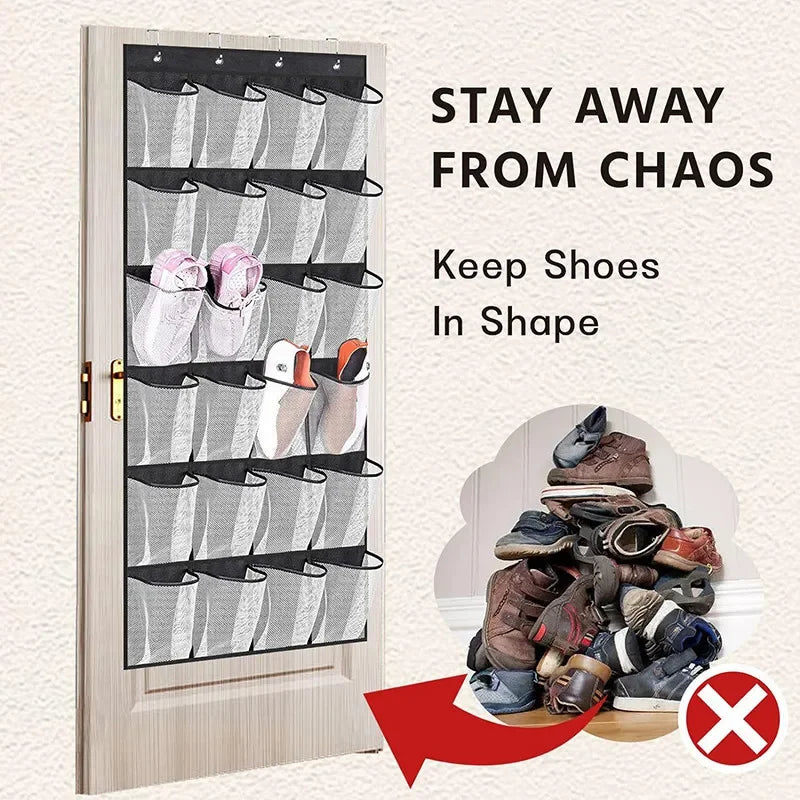 Wall Mount Door Hanging Shoe Organizer 24 Pocket Storage Rack For Sundries