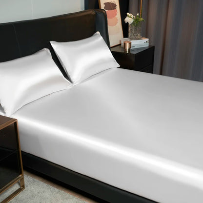 Solid Satin Fitted Sheet - No Pillowcase Ultra Soft & Wrinkle Resistant Bed Cover for Mattress Deep Pocket Design