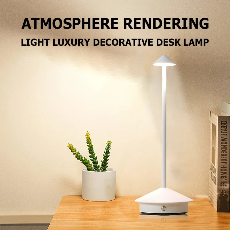 Rechargeable Cone Head Touch Sensor LED Table Lamp - 3 CCT Stepless Dimming for Restaurant Hotel Bedroom Bar Home Decor