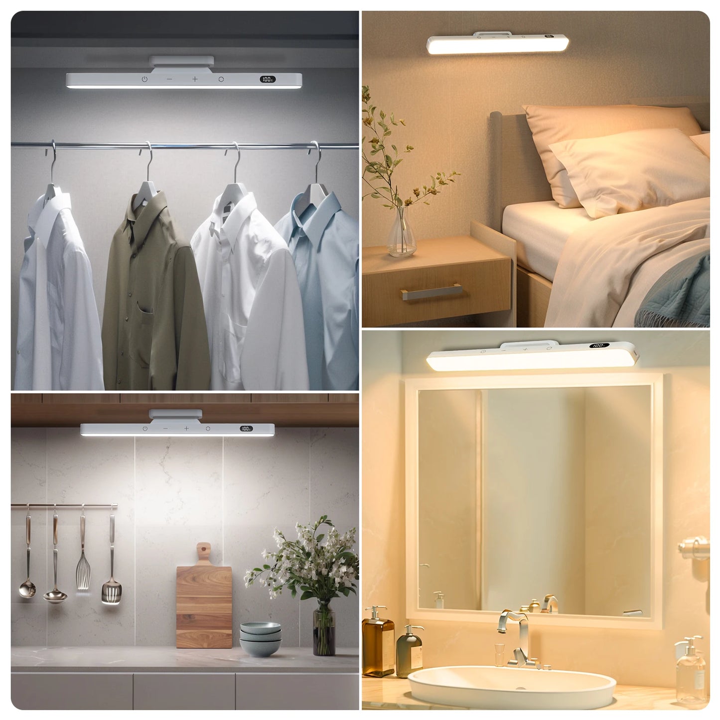 WILLED 5W Dimmable Mirror Lights 3 Colors Adjustable Makeup Light with 120 LED 2500mAh Rechargeable Under Cabinet Led Lights