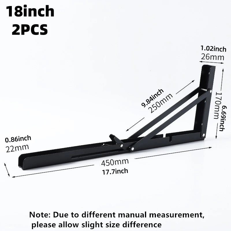2Pcs Triangle Folding Angle Shelf Bracket Heavy Duty Stainless Steel Collapsible Shelf Bracket for Table Work Bench Wall Mounted