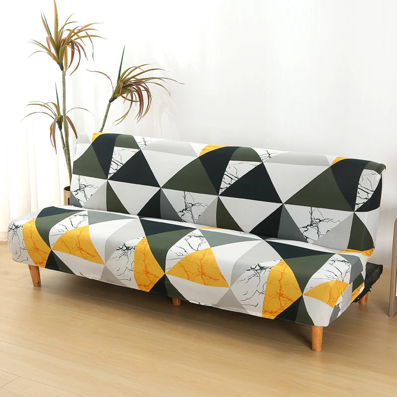 Printed Sofa Bed Cover Stretch Armless Sofa Cover Spandex Dust-Proof Furniture Protector For Bedroom, Hotel, and Home Decor