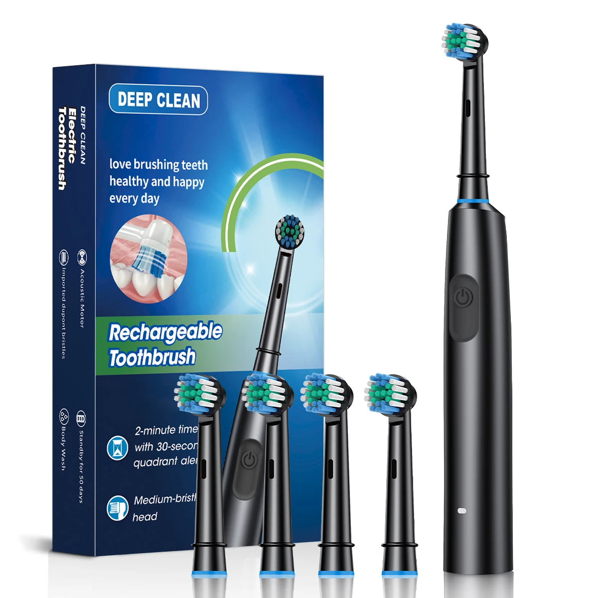 HOMEFISH Electric Toothbrush Rotary Rechargeable Electric Toothbrush for Adults Rotating Toothbrushes with 8 Soft Brush Heads