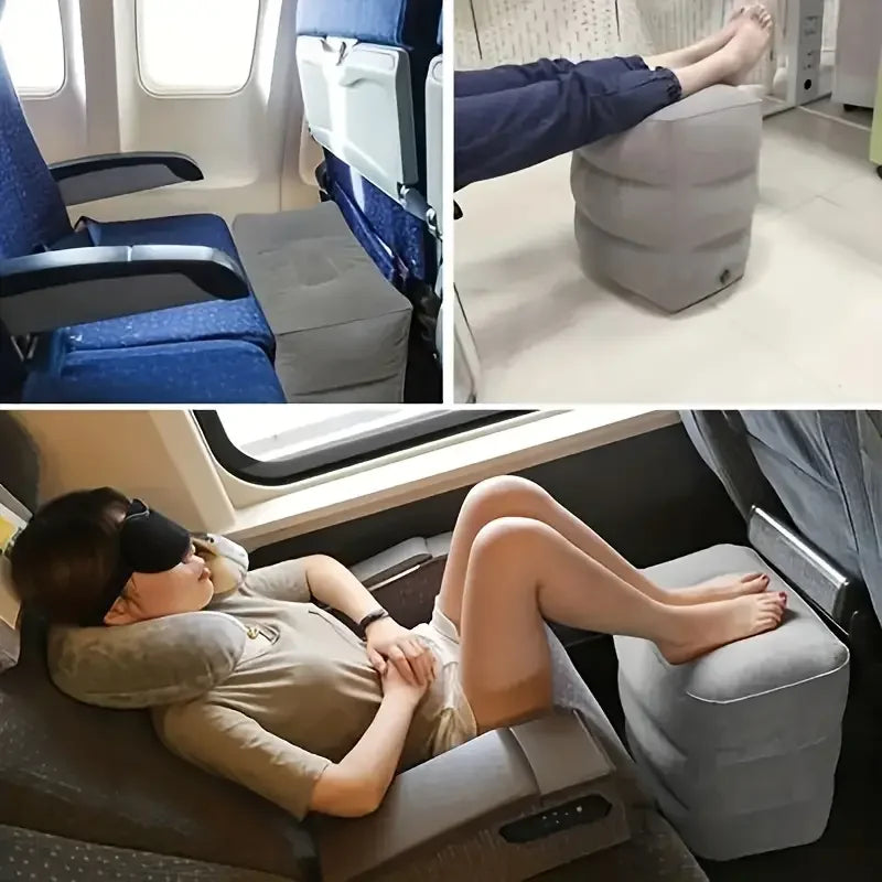 Inflatable Travel Foot Rest Pillow,Adjustable 3-Layer Height, Portable Airplane Bed,Soft Leg Rest with Ergonomic Design