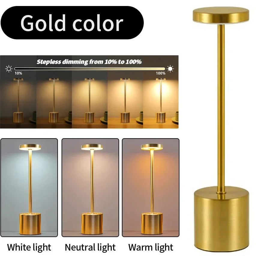 Classic Table Lamp USB Rechargeable Night Light Stepless Dimming Touch Desk Lamp 3 Colors Bedside Lamp Bar Hotel Decoration