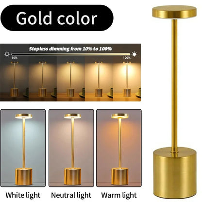 Classic Table Lamp USB Rechargeable Night Light Stepless Dimming Touch Desk Lamp 3 Colors Bedside Lamp Bar Hotel Decoration