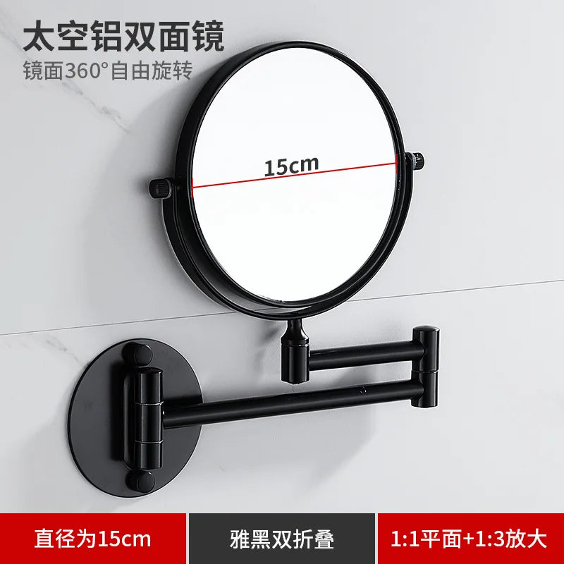 Bathroom Makeup Mirror Aluminum Black Gold Telescopic Mirror Folding Beauty Mirror Wall Hanging Double Sided Mirror Bathroom