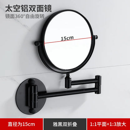 Bathroom Makeup Mirror Aluminum Black Gold Telescopic Mirror Folding Beauty Mirror Wall Hanging Double Sided Mirror Bathroom