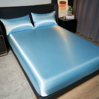 Solid Satin Fitted Sheet - No Pillowcase Ultra Soft & Wrinkle Resistant Bed Cover for Mattress Deep Pocket Design